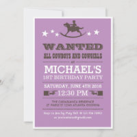 Purple Recherché Western Cowboy Invitation d'anniv