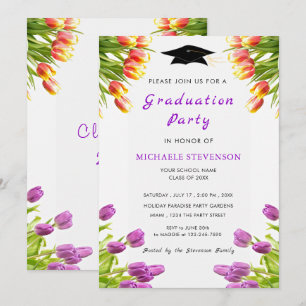 Purple Red Tulips Graduation Party Invitation
