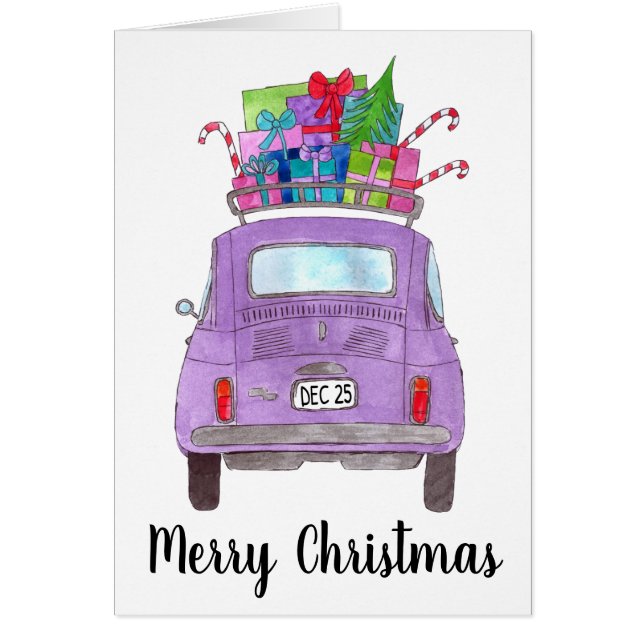 Purple Retro Fiat 500 avec cadeaux de Noël (Devant)