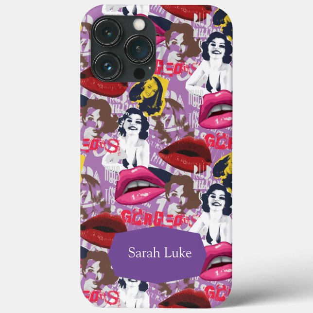 Purple Retro Pinup Collage Coque-Mate coque iphone (Verso)