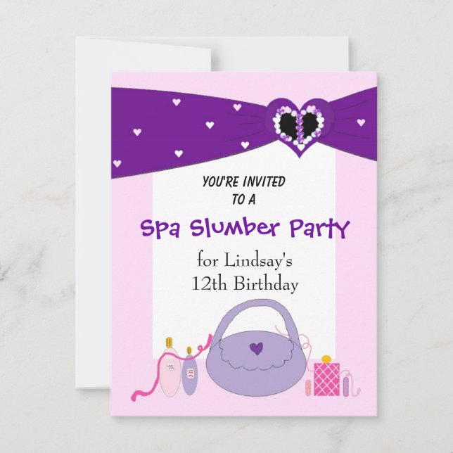 Purple Ribbon Spa Anniversaire Fête Invitation (Devant)