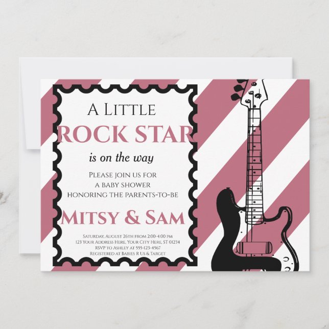 Purple Rock Star Rock a Bye Baby shower Invitation (Devant)