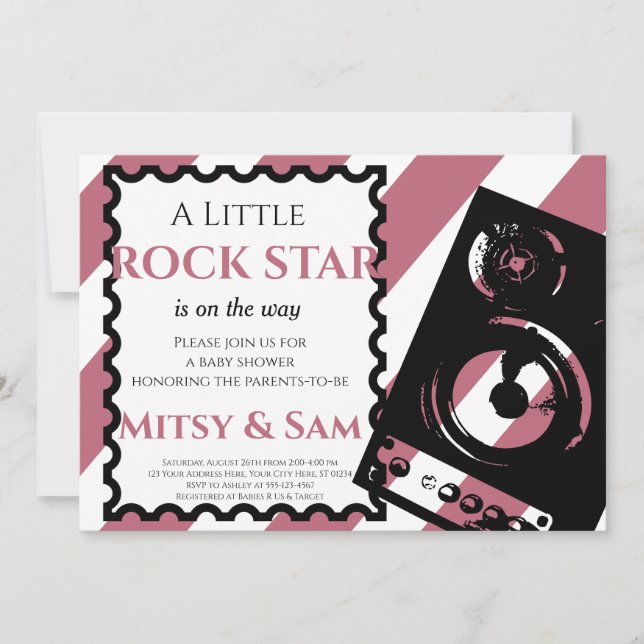 Purple Rock Star Rock a Bye Baby shower Invitation (Devant)