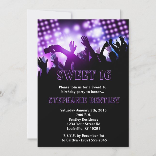 Purple Rock Star Sweet 16 Anniversaire Invitation (Devant)