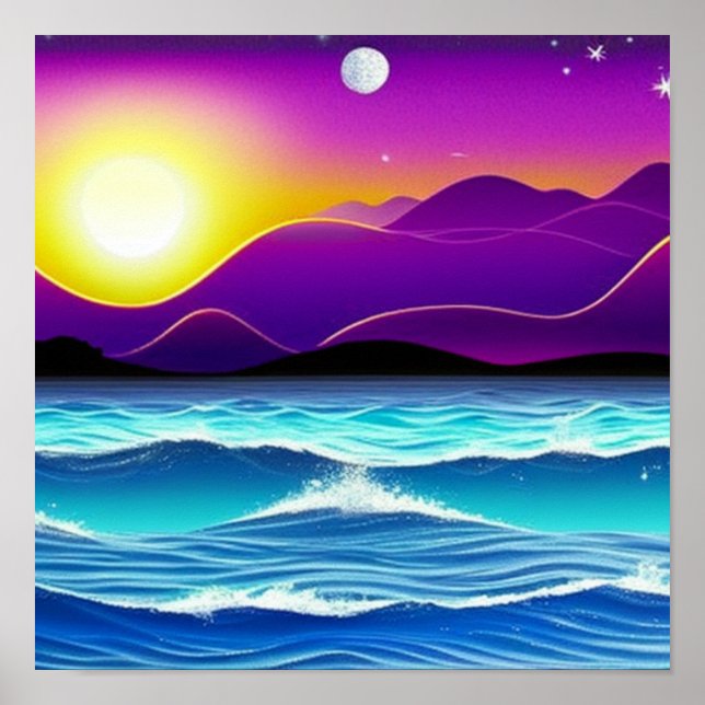 Purple Rolling Hills by the Ocean Poster (Devant)