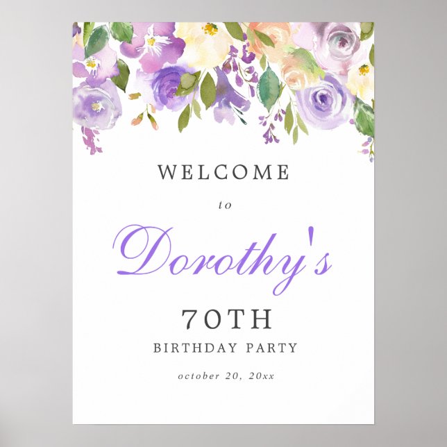 Purple Rose Floral Affiche de bienvenue 70e annive (Devant)
