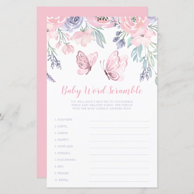 Purple rose Floral Papillon Word Scramble Jeu (Devant / Derrière)