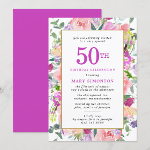 Purple rose florale 50e anniversaire Invitation