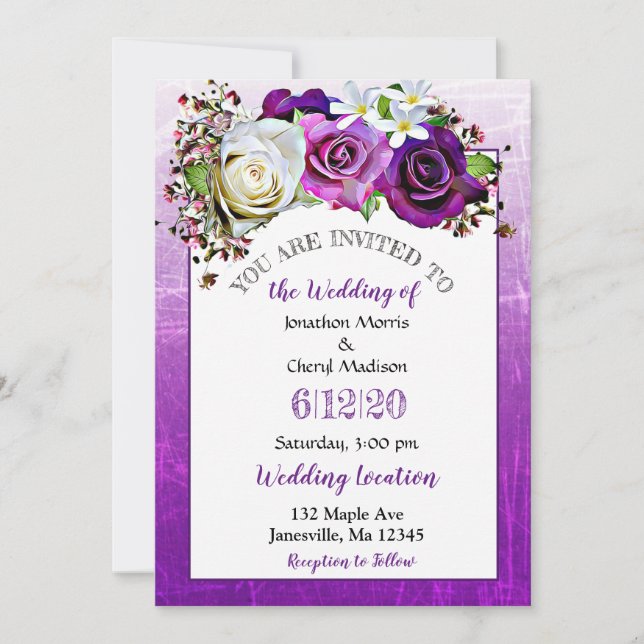Purple Rose Lavender Floral Wedding Invitations (Devant)