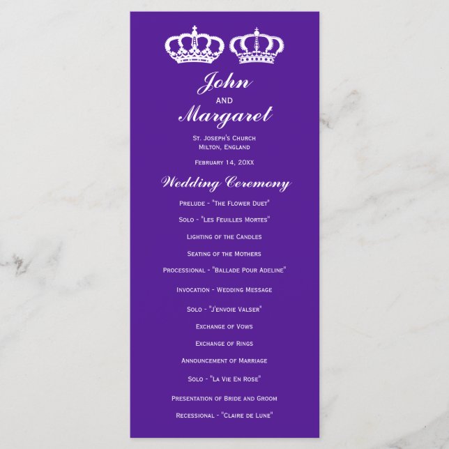 Purple Royal Couple Wedding Programme (Devant)