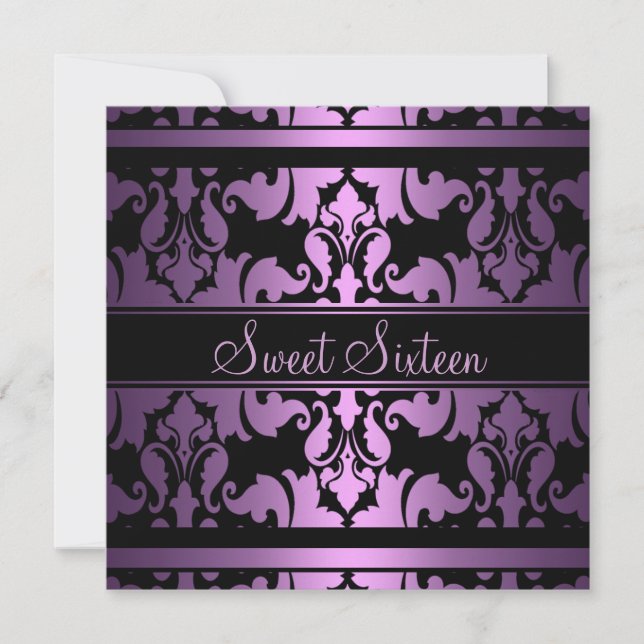 Purple Royal Damask Sweet16 Invitation d'anniversa (Devant)