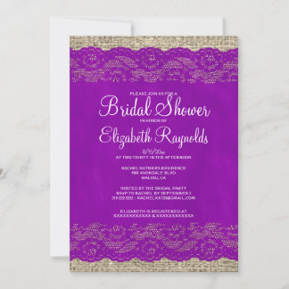 Purple Rustic Lace Bridal Shower Invitations