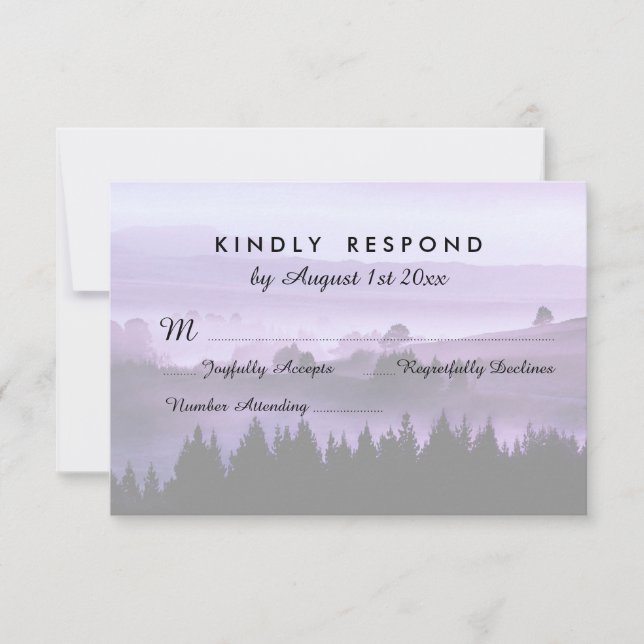 Purple Rustic Mountain Wedding Réponse RSVP (Devant)