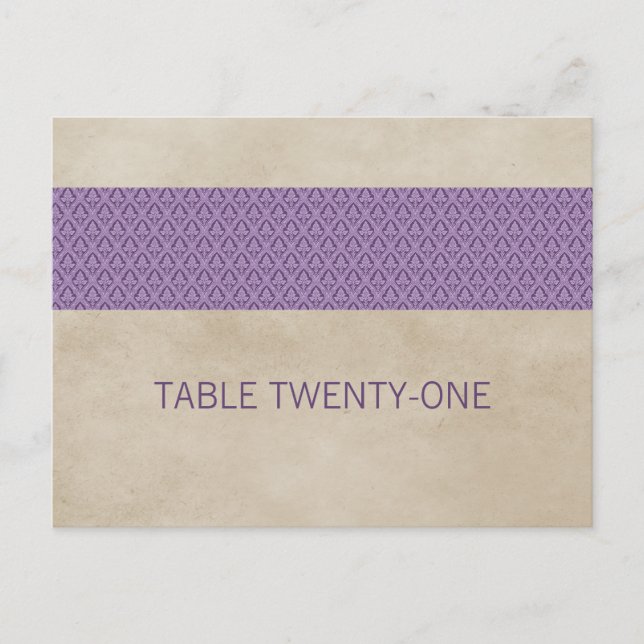 Purple Rustique Damask Numéro de table Carte posta (Devant)