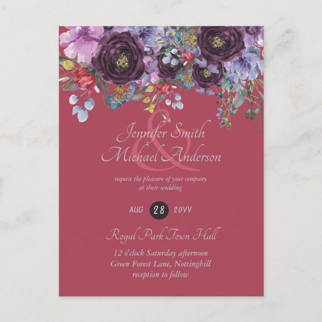 Purple Sage Orange Rose Floral Invitations de mari (Devant)