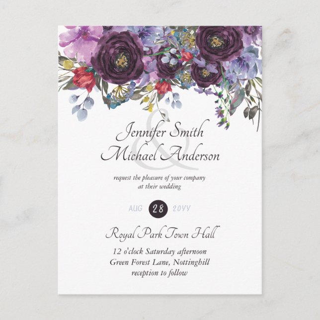 Purple Sage Orange Rose Floral Invitations de mari (Devant)