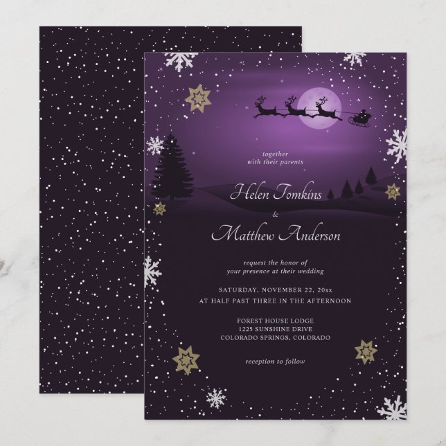 Purple Santa Claus Noël Mariage Invitations (Devant / Derrière)