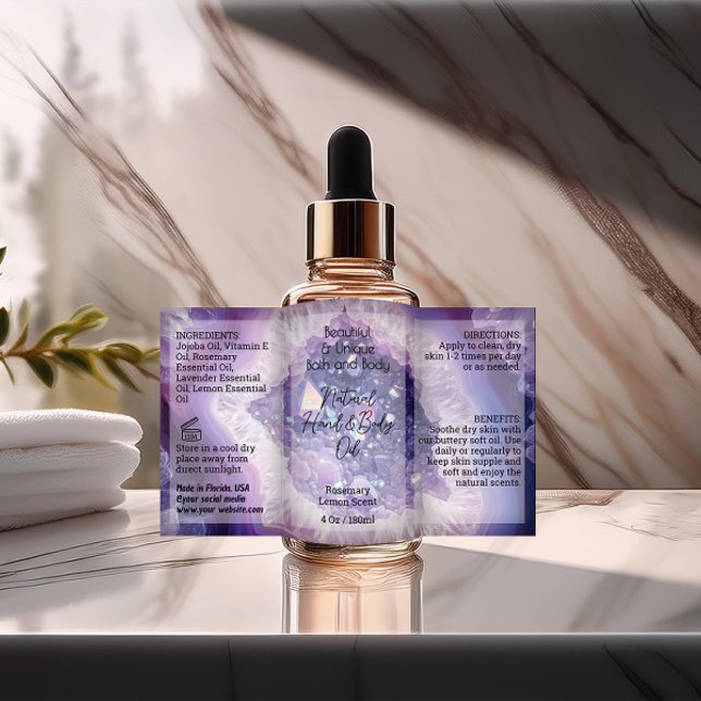 Purple Script Étiquette 4 oz Huile Dropper Produit (purple custom product labe for 4 ounce bottle)