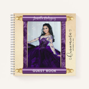 Purple Scroll Photo Budget Quinceañera Livre d'or