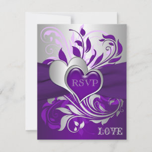 Purple, Scrolls Argent, Cartes RSVP Coeurs
