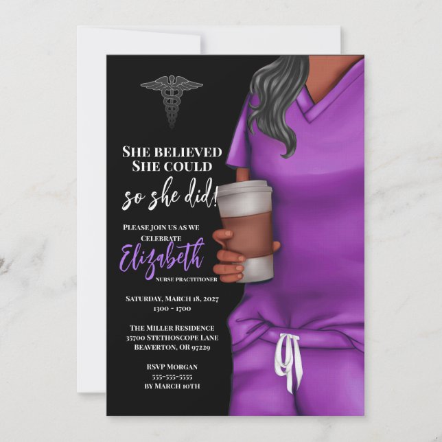 Purple Scrubs Nursing School Graduation Invitation (Devant)