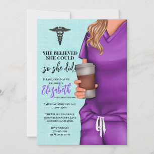Purple Scrubs Nursing School Graduation Invitation
