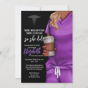 Purple Scrubs Nursing School Graduation Invitation