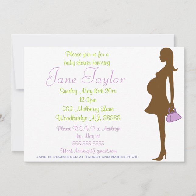 Purple Silhouette Baby Douche Invitations (Devant)