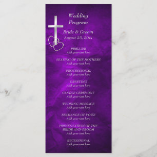 Purple Silver Christian Cross Wedding Programme