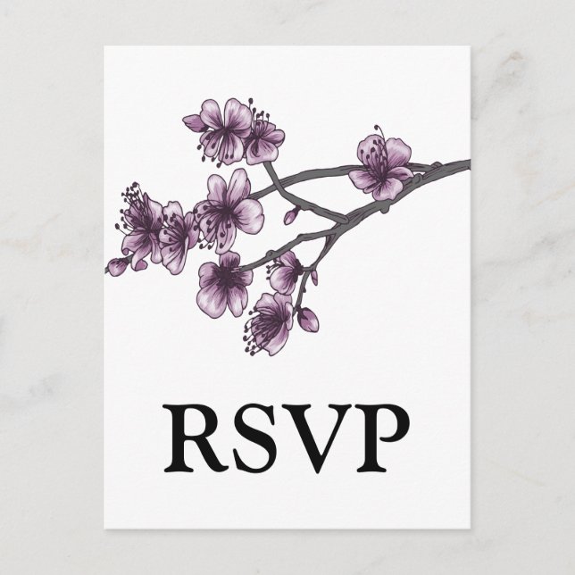 Purple Simple Cherry Blossoms Carte Postale RSVP (Devant)
