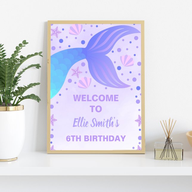 Purple Sirène Anniversaire Affiche de bienvenue de (Purple Mermaid Welcome Signs)