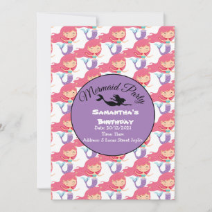 Purple Sirène Parti Pink Invitation