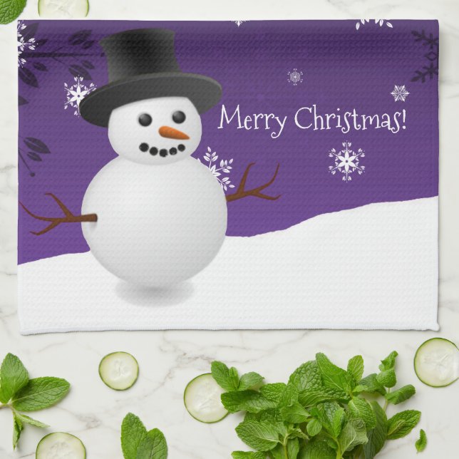 Purple Snowman hiver Serviette de cuisine de Noël (Plié)