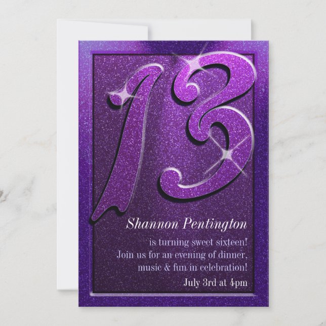 Purple Sparkle 13e anniversaire Invitations (Devant)