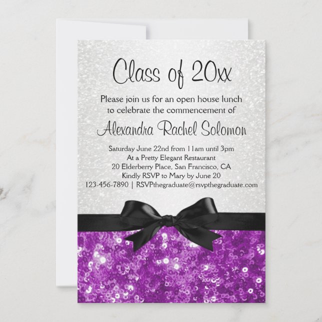 Purple Sparkle look Bow Graduation Invitation (Devant)