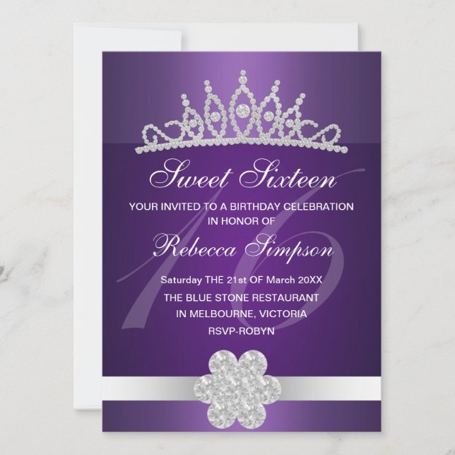 Purple Sparkle Tiara Invitation Anniversaire (Devant)