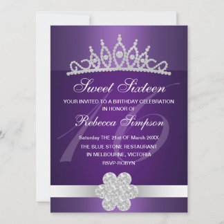 Purple Sparkle Tiara Invitation Anniversaire
