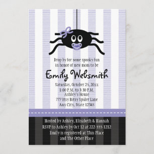 Purple Spider Halloween Baby Shower Invitations