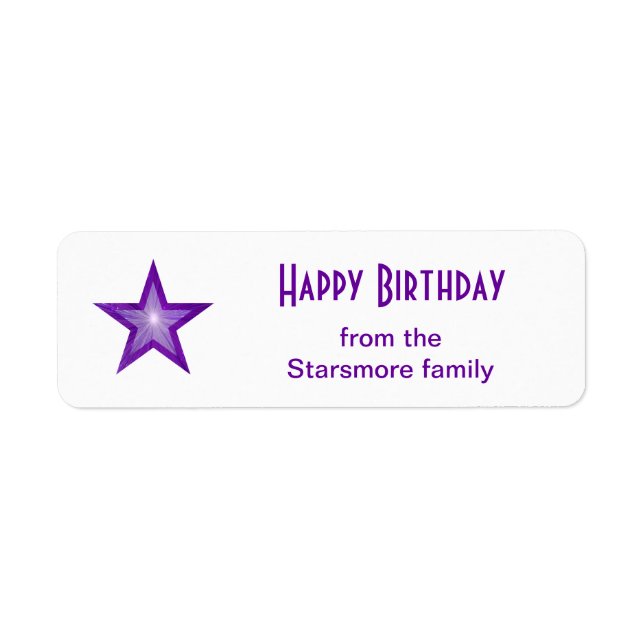 Purple Star Happy Birthday texte étiquette petit b (Devant)