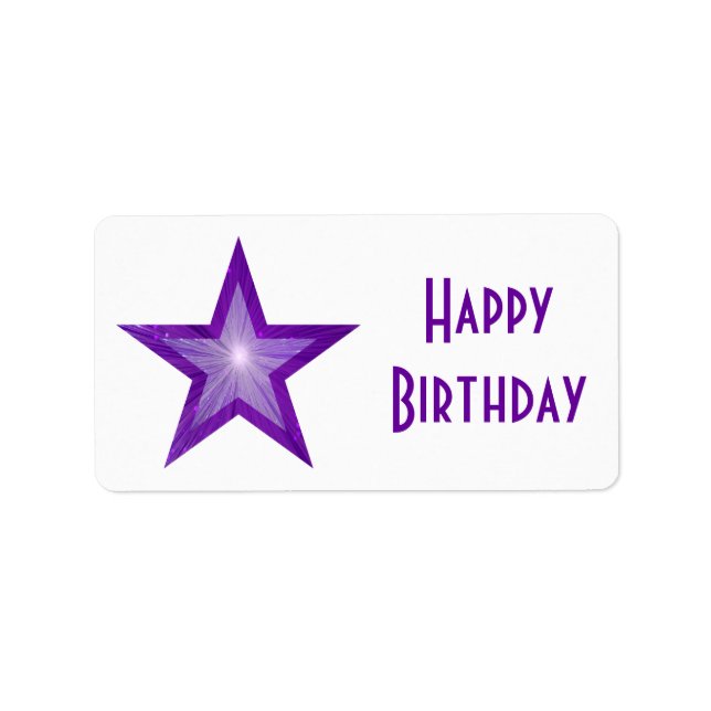 Purple Star 'Joyeux anniversaire' étiquette blanc  (Devant)
