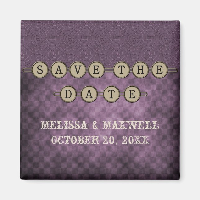 Purple Steampunk Keys Save the Date Magnet (Devant)
