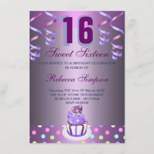 Purple Streamers & Cake Sweet 16 Invitation d'anni