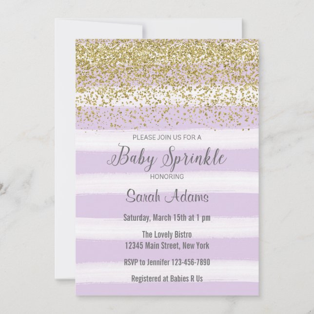 Purple Stripes Aquarelle Baby Sprinkle Invitation (Devant)
