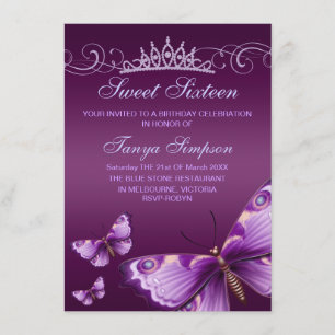 Purple Sweet16 Papillon et Invitation d'anniversai