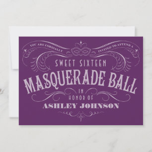 Purple Sweet 16 Invitations Masquerade Ball