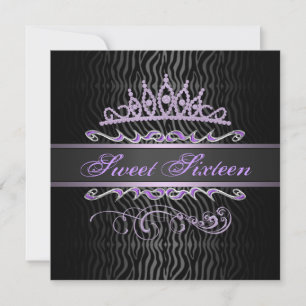 Purple Sweet 16 Tiara Zebra Imprimer Invitation d'