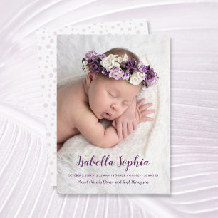 Purple Sweet Baby Photo Annonces de naissance