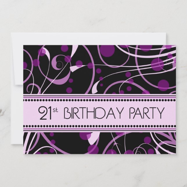 Purple Swirl 21e anniversaire Cartes d'invitation (Devant)