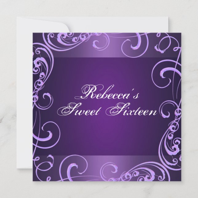 Purple Swirls Sweet 16 Anniversaire Invitation (Devant)