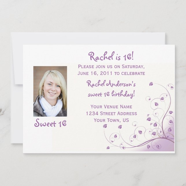 Purple Swirls Sweet 16 Birthday Invitation (Devant)
